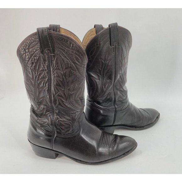 Vtg Nacona Boot Oxblood Leather Flame Stitch Cowboy Western Mens Sz 9.5D Rodeo - Picture 2 of 16